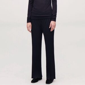 COS High Rise Ribbed Knit Straight Leg Pants Navy Blue Size XS Office Attire